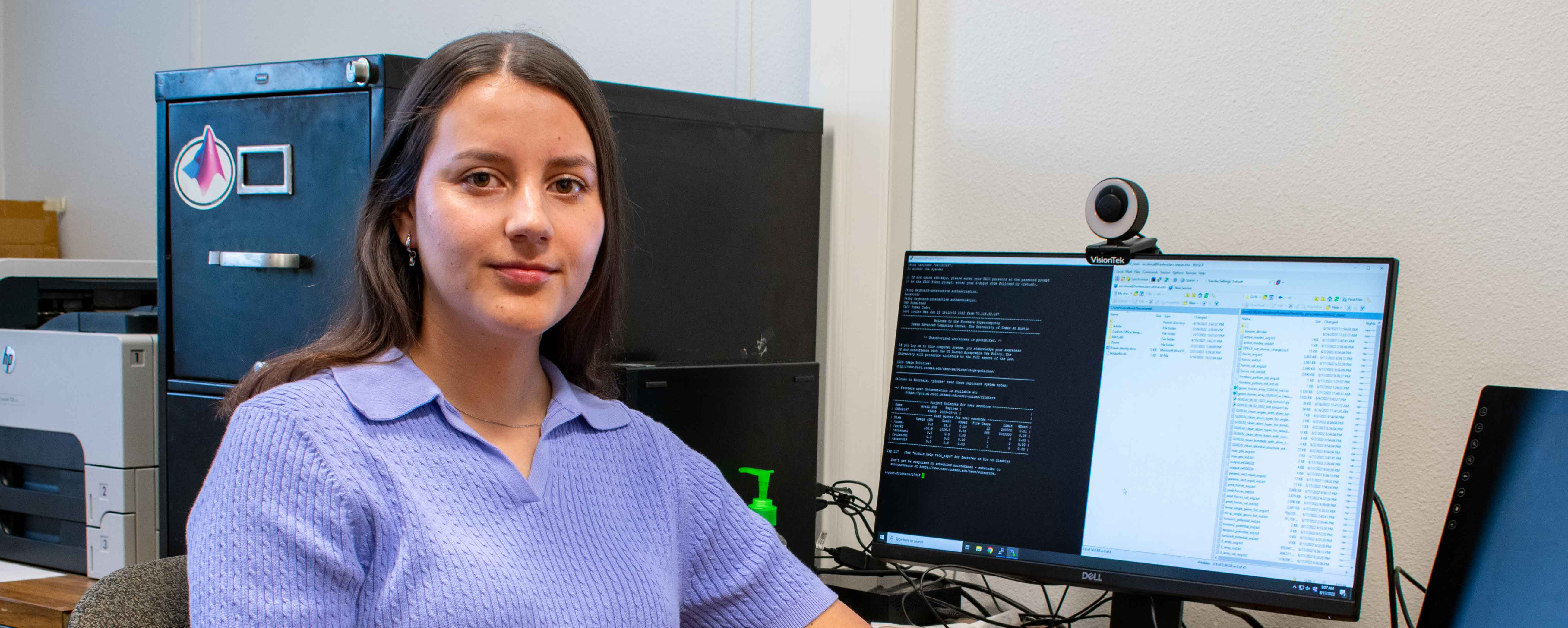 chemical engineering Ph.D. candidate Alma Carolina Escobosa with the world’s most powerful academic supercomputer
